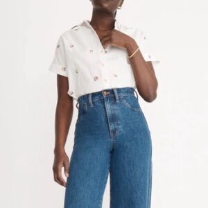 Madewell V Neck Pocket Shirt in Cross Stitch Floral Small